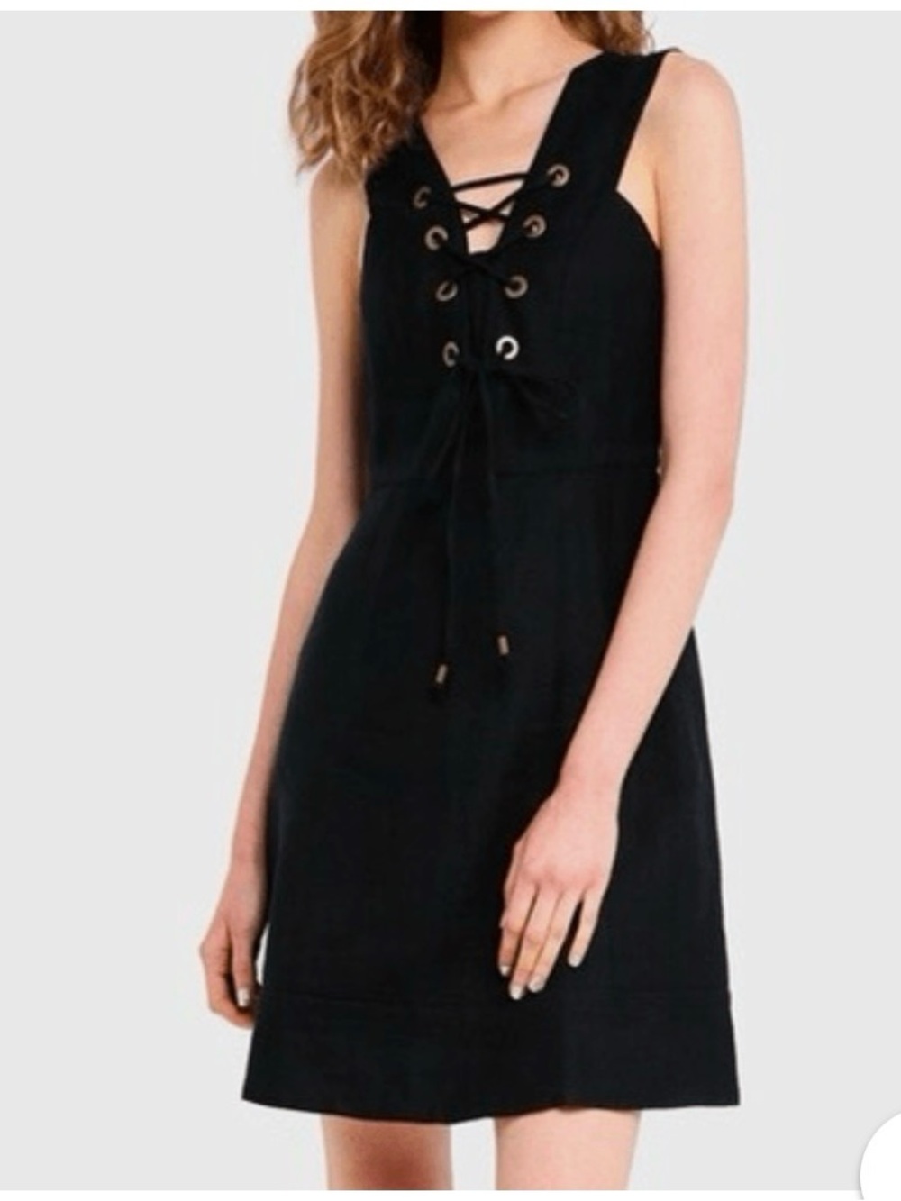 J Crew Black Linen Lace-Up Front Mini Dress